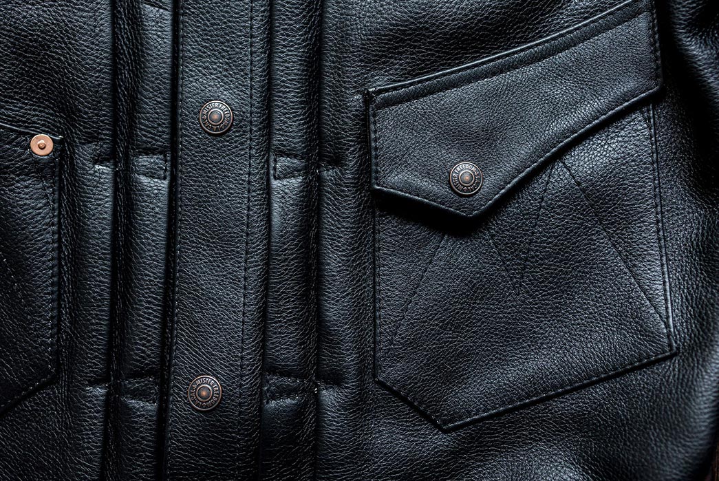 Up-Your-Leather-Game-With-Mister-Freedom's-Black-Veg-Tan-'Ringo'-Ranch-Blouse-front-button-and-pocket