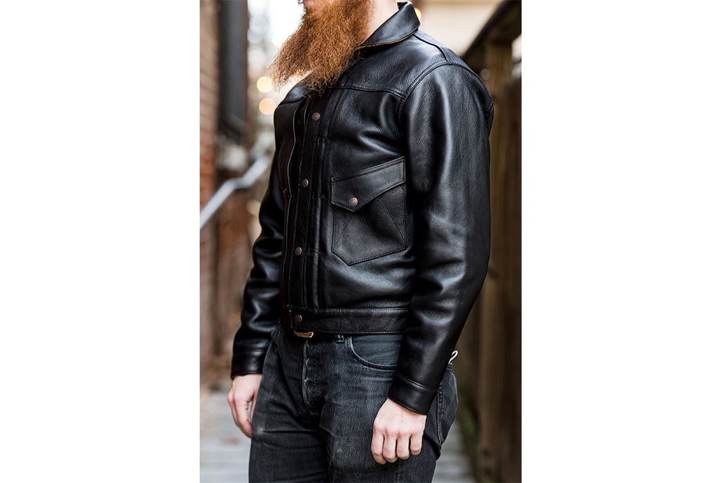 Up-Your-Leather-Game-With-Mister-Freedom's-Black-Veg-Tan-'Ringo'-Ranch-Blouse-model-side