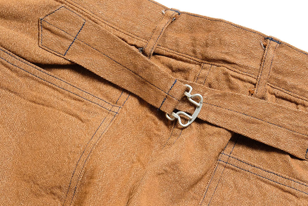 Buzz-Rickson's-Repros-Early-Wartime-Pants-With-WW1-Brown-Denim-Army-Pants-back-buckle