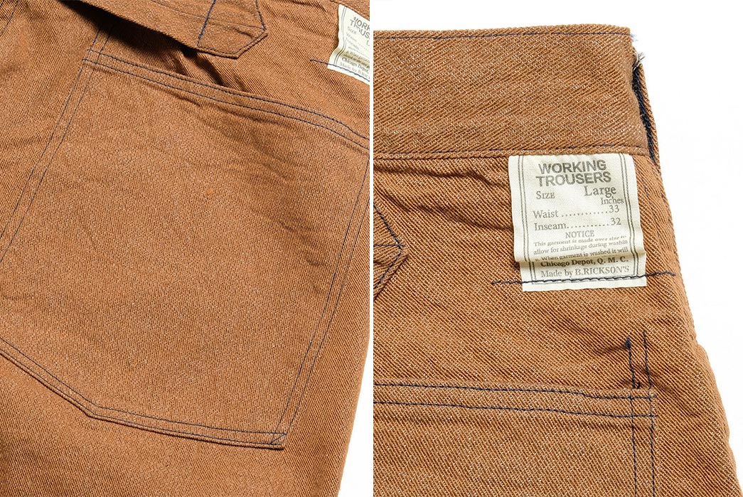 Buzz-Rickson's-Repros-Early-Wartime-Pants-With-WW1-Brown-Denim-Army-Pants-back-detailed