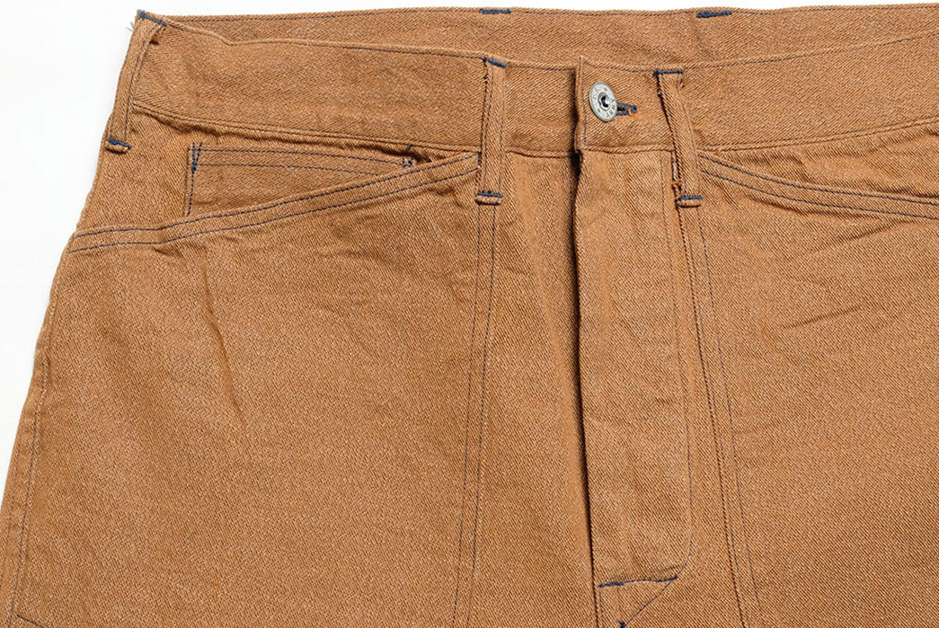 Buzz-Rickson's-Repros-Early-Wartime-Pants-With-WW1-Brown-Denim-Army-Pants-front-top