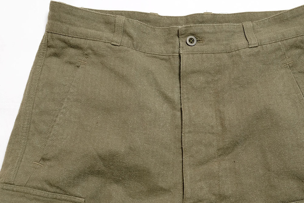 Kaptain-Sunshine-Utilizes-Cotton,-Linen,-&-Silk-Blend-Herringbone-For-Its-Fatigue-Pant-front-top-right-pocket