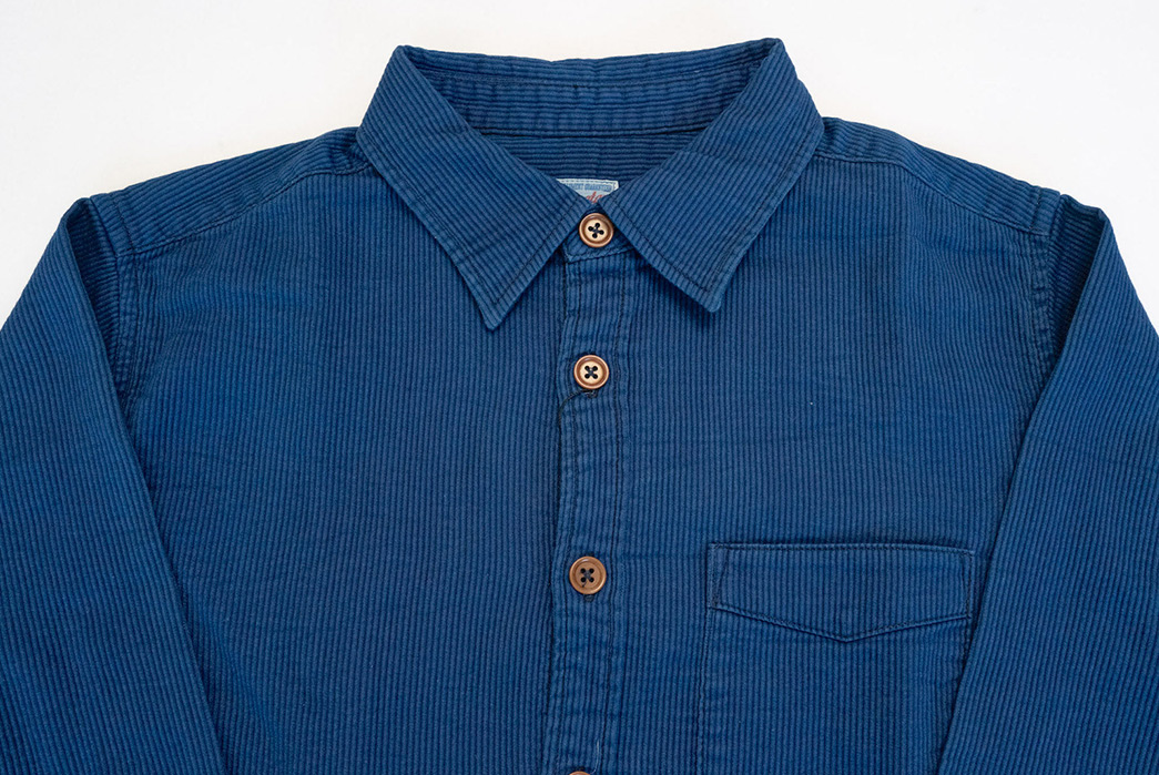 Momotaro's-10-Oz.-Indigo-Dyed-Pique-Oxford-Shirt-Isn't-An-Oxford-Shirt-front-top