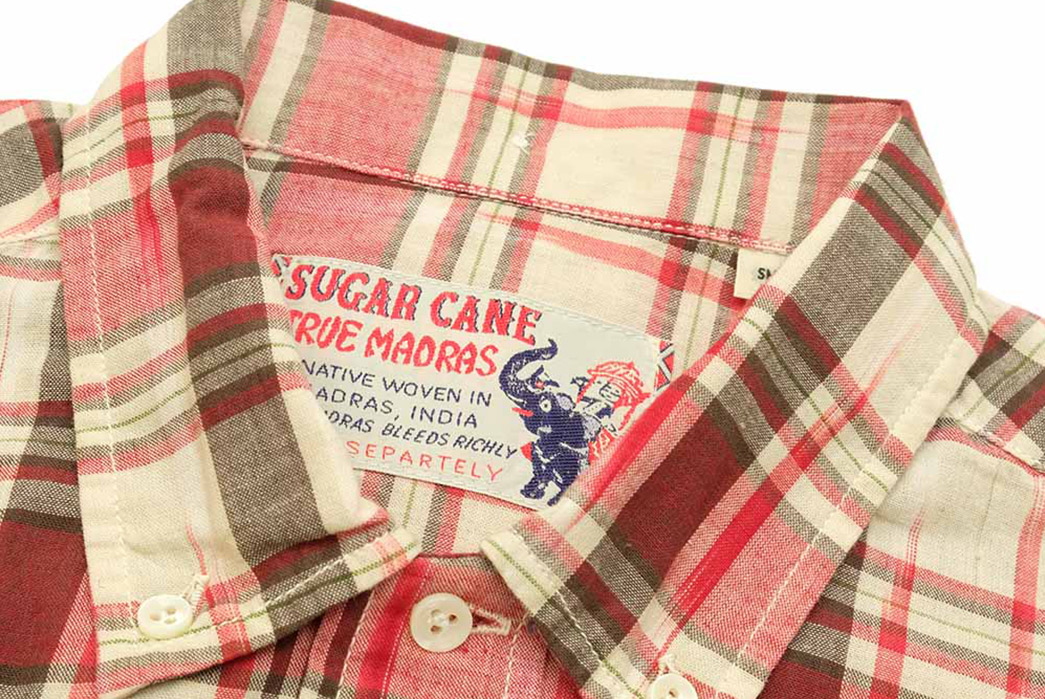 Sugar-Cane-Blends-Ikat-&-Madras-On-Its-SC28846-Shirt-red-collar