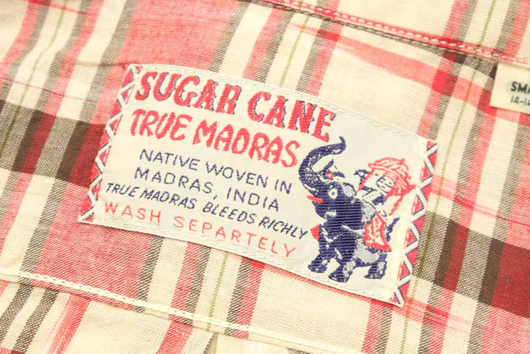 Sugar-Cane-Blends-Ikat-&-Madras-On-Its-SC28846-Shirt-red-inside-label