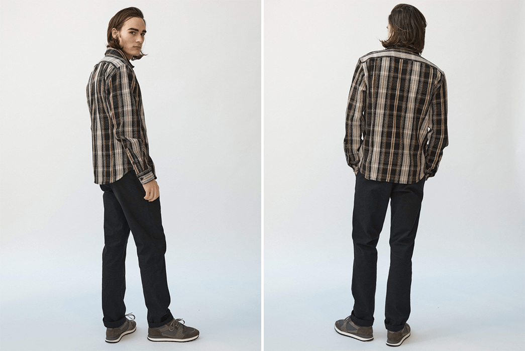 Corridor-NYC's-Black-Mustard-Plaid-LS-Will-Poupon-Your-Other-Shirts-model-side-and-back