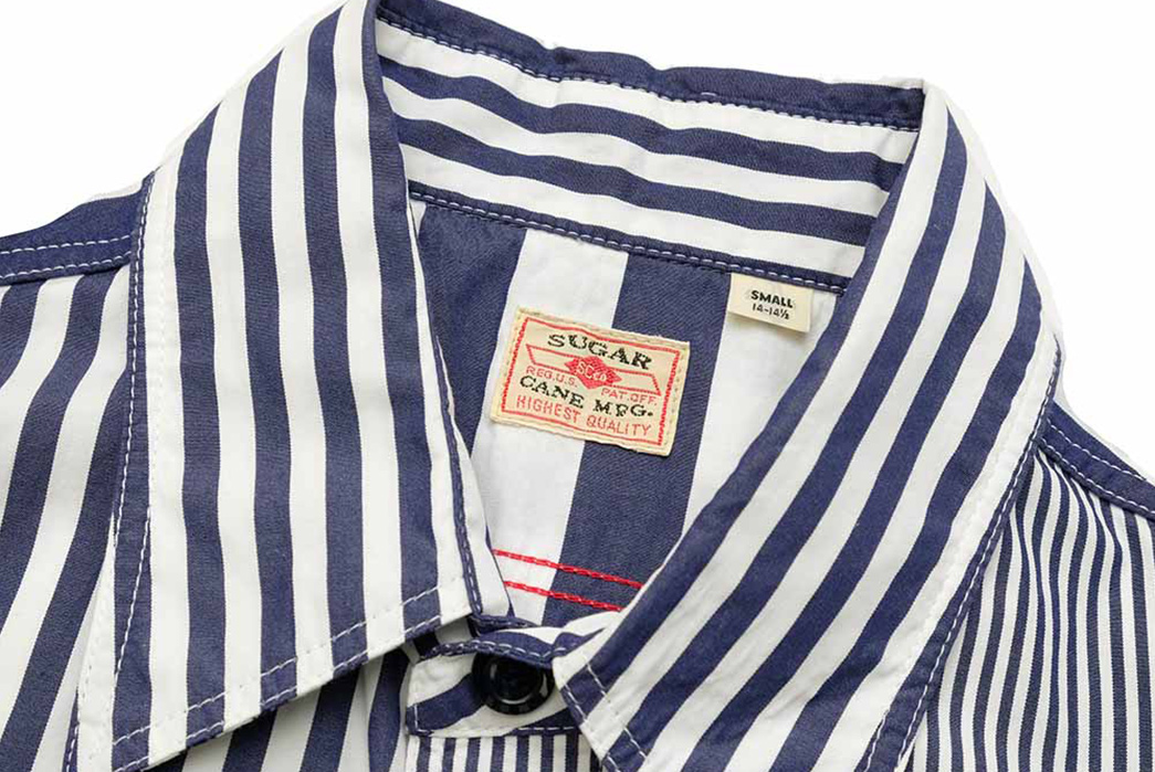 Earn-Your-Crazy-Stripes-With-Sugar-Cane's-Block-Stripe-Crazy-S-S-Shirt-front-collar