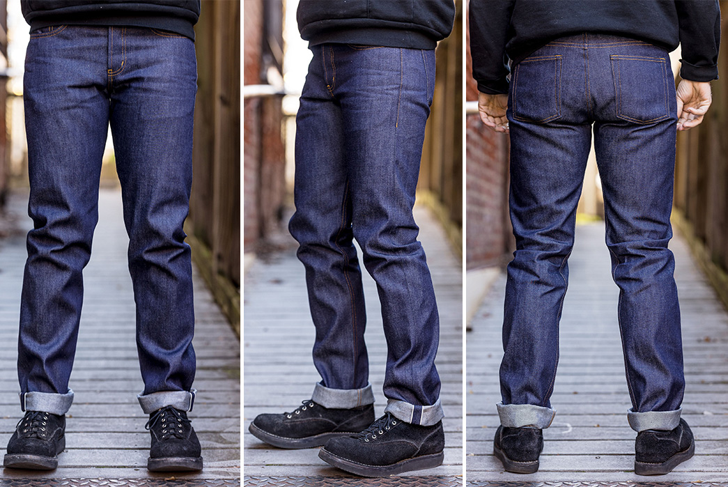 Need-Some-Lightweight-Denim-Look-To-Naked--Famous'-Bluebird-Selvedge-model-front-side-back
