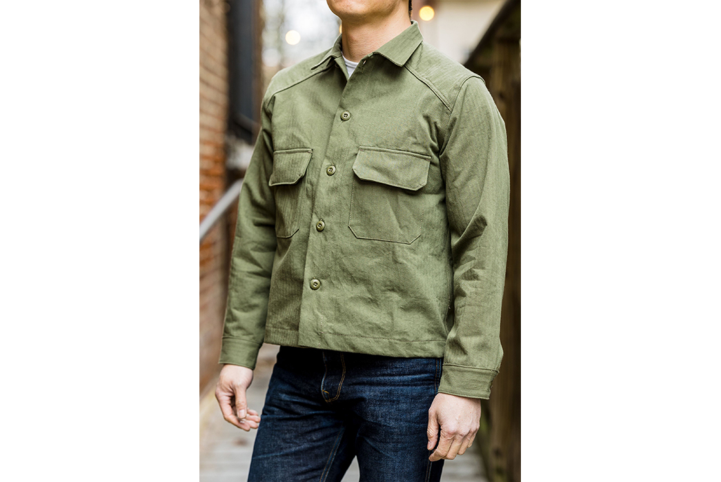 3sixteen-Constructs-Its-Officer-Shirt-From-Washed-Herringbone-Twill-model-front-side