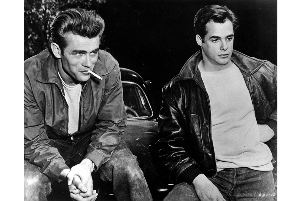Post-War-Bikers---Style-Starters-James-Dean-(left)-with-Corey-Allen-(right)-in-Rebel-Without-a-Cause,-1955.