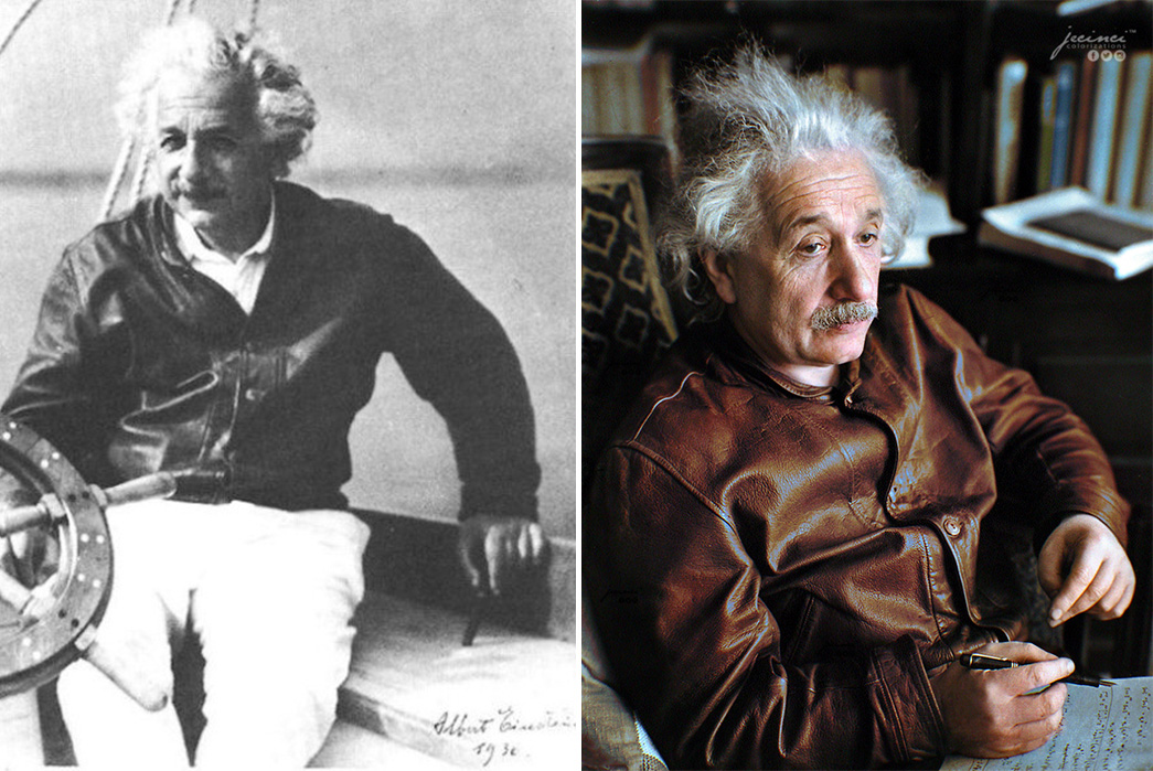 Moments-In-Time---The-Cossack-Jacket-Einstein-rocking-his-original-Cossack.-Left-image-via-UrbanDaddy,-right-image-via-Jecemei-Colorisations 
