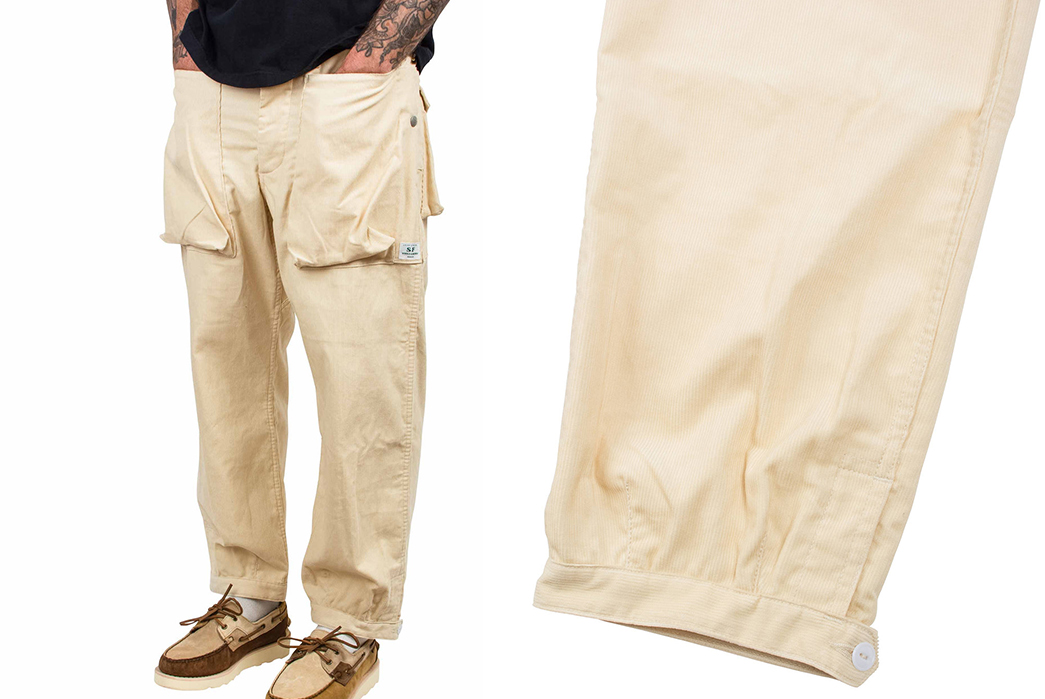 Sassafras-Rendered-Its-Digs-Crew-Pant-In-Natural-Corduroy-model-and-leg