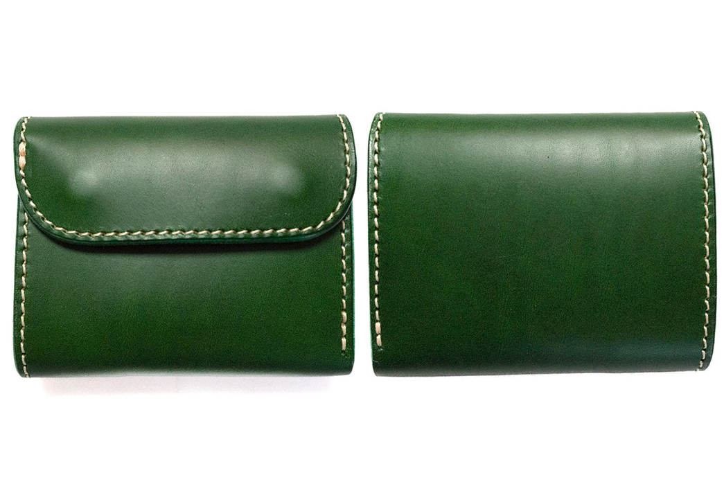 These-Opus-Mini-Trifold-Wallets-Are-Handmade-In-Japan-green-front-back
