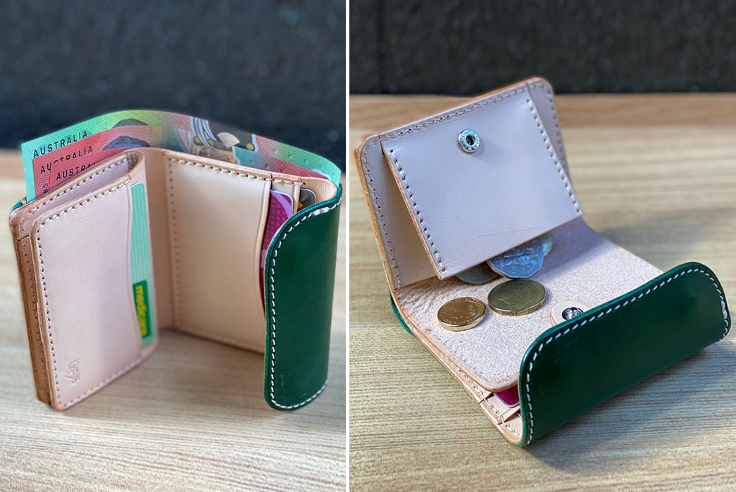 These-Opus-Mini-Trifold-Wallets-Are-Handmade-In-Japan-green-inside