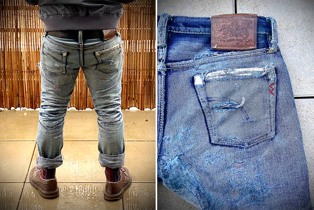 Fade-Friday---Iron-Heart-x-Self-Edge-SExIH22-301s-(9-Years,-7-Washes,-1-Soak)-back-model-and-back-pocket