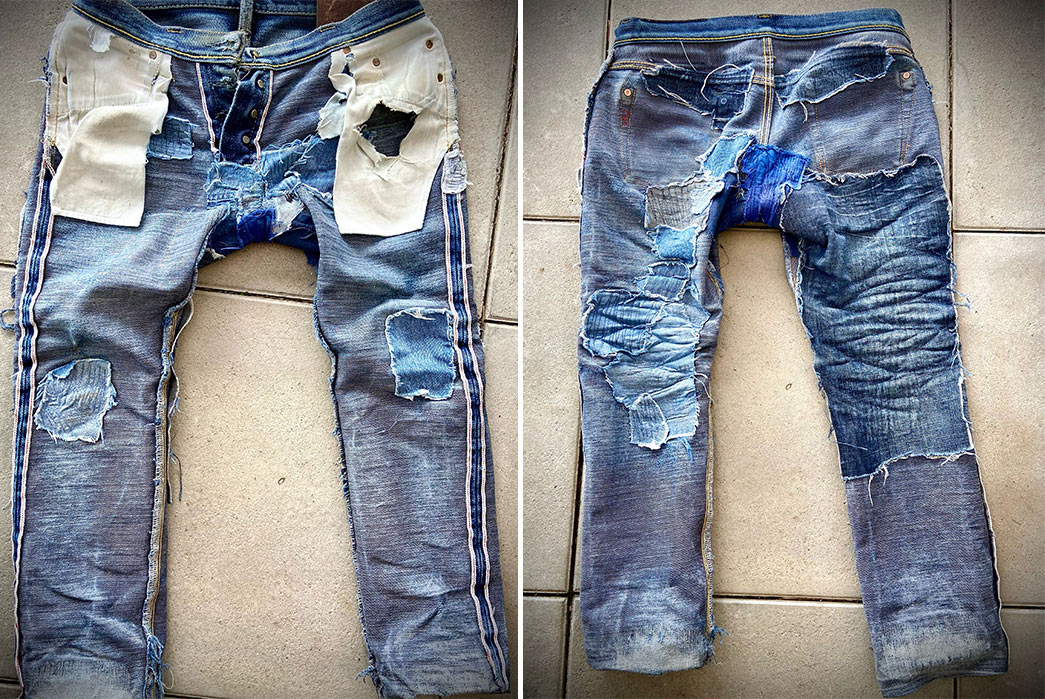 Fade-Friday---Iron-Heart-x-Self-Edge-SExIH22-301s-(9-Years,-7-Washes,-1-Soak)-front-back-inside
