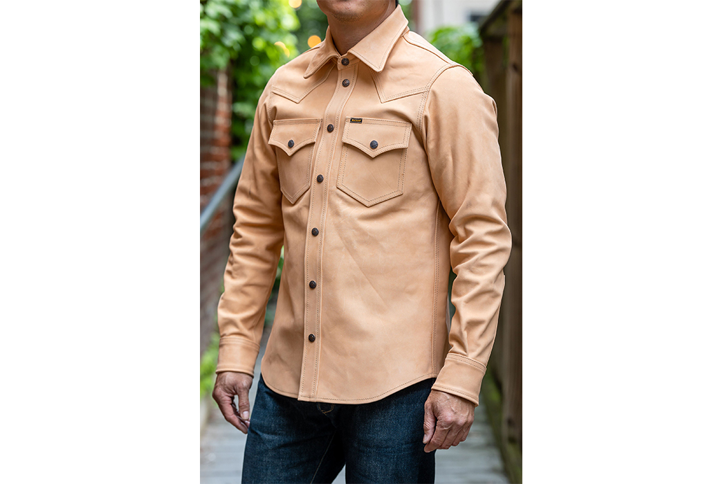 Iron-Heart-Collabs-With-Simmons-Built-For-Veg-Tan-Horsehide-Western-Shirt-model-front-side