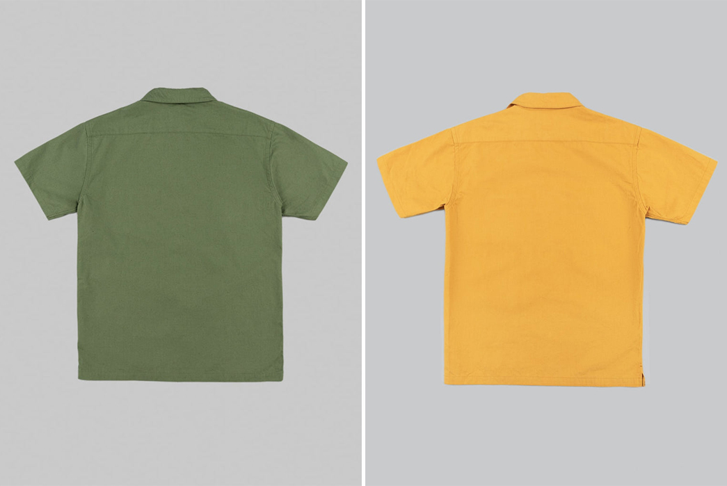 Tune-Up-Your-Wardrobe-With-UES'-Short-Sleeve-Mechanic-Shirt-green-and-yellow-backs