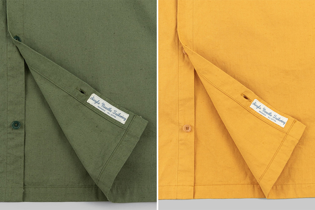 Tune-Up-Your-Wardrobe-With-UES'-Short-Sleeve-Mechanic-Shirt-green-and-yellow-front-insides