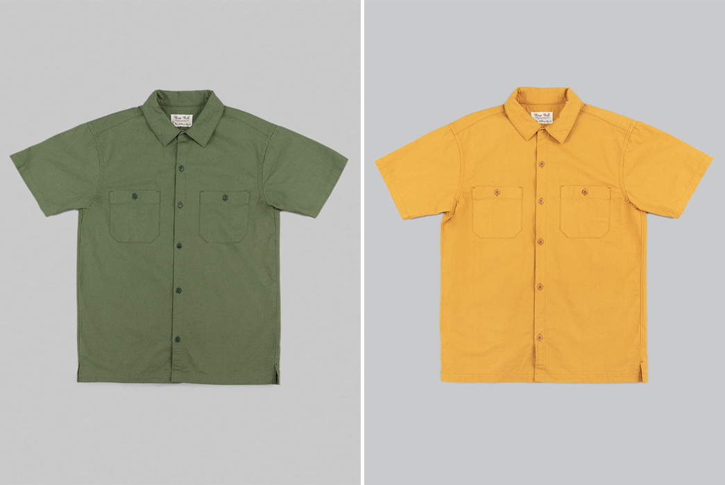 Tune-Up-Your-Wardrobe-With-UES'-Short-Sleeve-Mechanic-Shirt-green-and-yellow-fronts