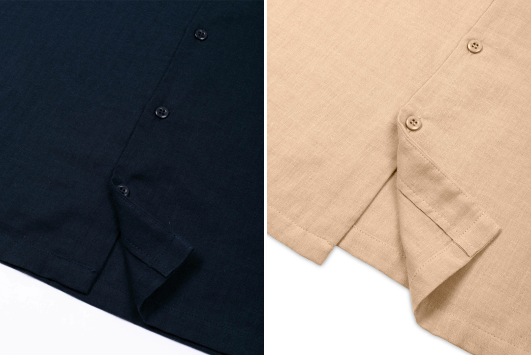 AKASHI-KAMA's-Camp-Collar-Shirt-Is-Made-In-USA-From-Japanese-Cotton-blue-and-beige-down