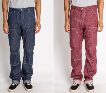 Left-Field-Collaborates-With-Blue-In-Green-For-Exclusive-Carpenter-Pant-model-fronts-blue-and-red