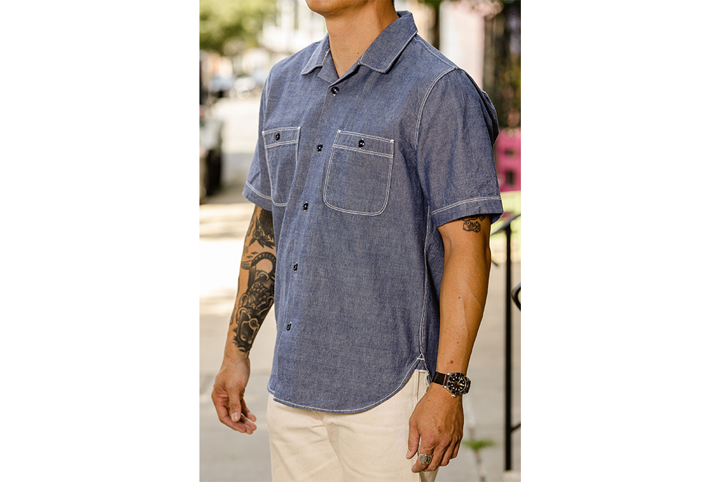 Freenote-Cloth's-Drayton-Chambray-Is-Inspired-By-Military-Shirting-model-front-side