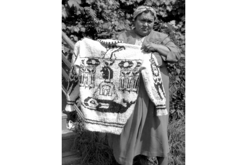 Heritage-In-Each-Yarn---An-Introduction-To-Cowichan-Knitting-Handmade-Cowichan-sweater-by-Cowichan-artist-Amelia-Charlie.-Image-via-Ouno-Design
