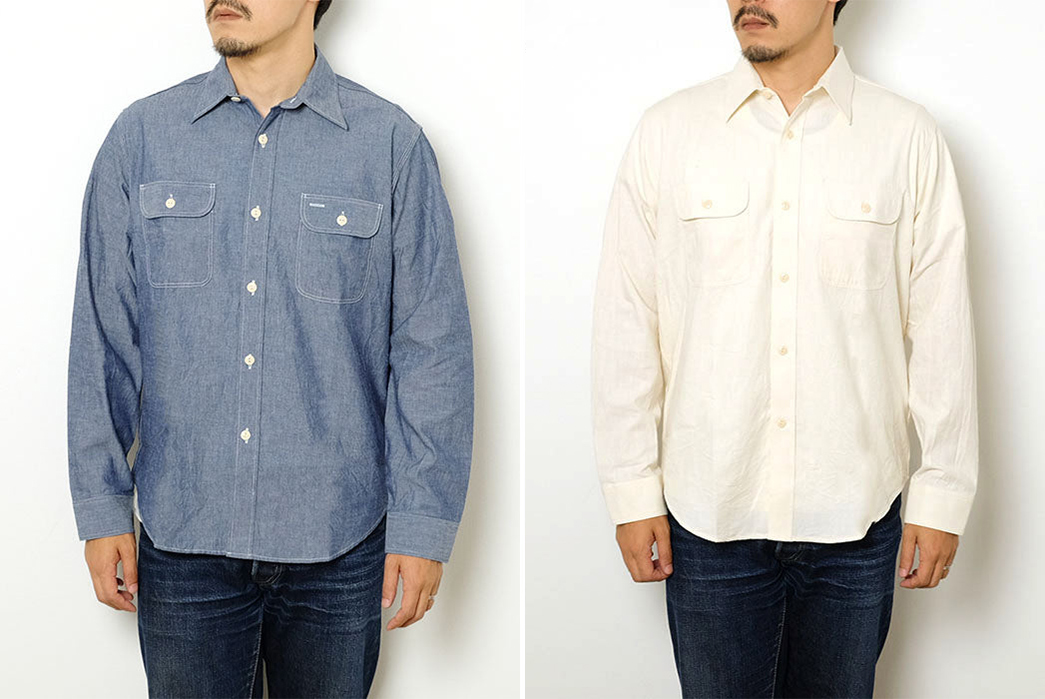 Hinoya-Restocked-Sugar-Cane's-Quintessential-Chambray-Shirt-model-fronts-blue-and--light-yellow