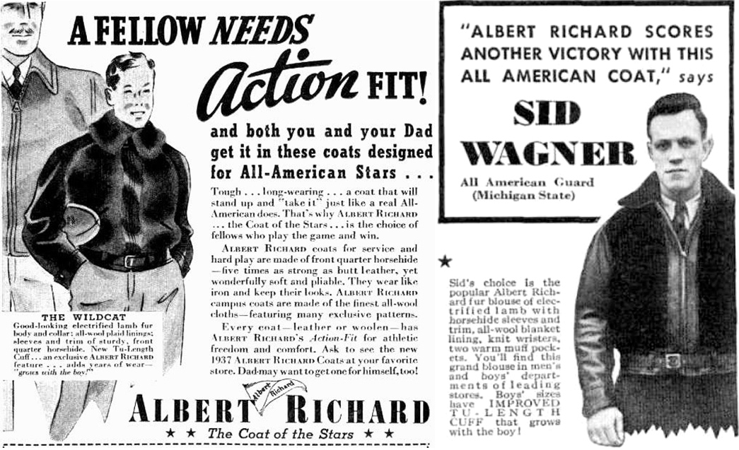 Moments-In-Time---Grizzly-Jacket-Vintage-Albert-Richard-advert-featuring-Sid-Wagner,-via-Vintage-Leather-Jackets-(Himel)-(left)-and-vintage-Albert-Richard-advert-via-Craftsman-Clothing.