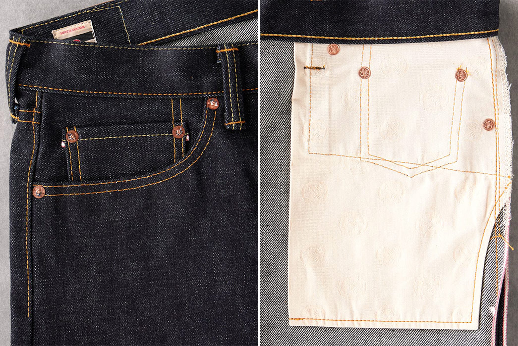 Momotaro's-18-oz.-0605-18-Natural-Tapered-Is-a-Jean-For-The-Thunder-Thigh-Kings-pocket-outside and-inside