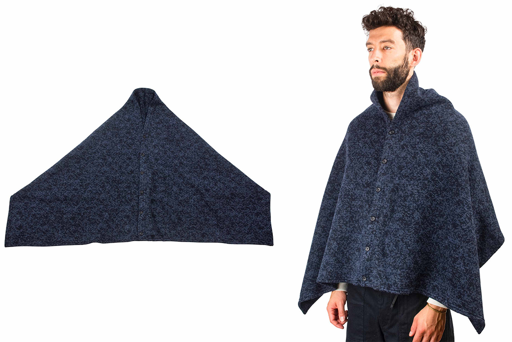 Our-Picks-From-Engineered-Garments-FW22-Engineered-Garments-Button-Shawl-Heather-Navy-Sweater-Knit