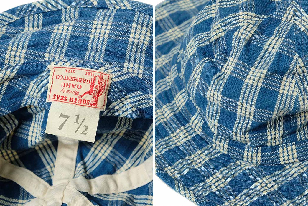 Sun-Surf-Made-A-Bucket-Hat-In-Traditional-Hawaiian-Palaka-Check-inside-label-and-detailed