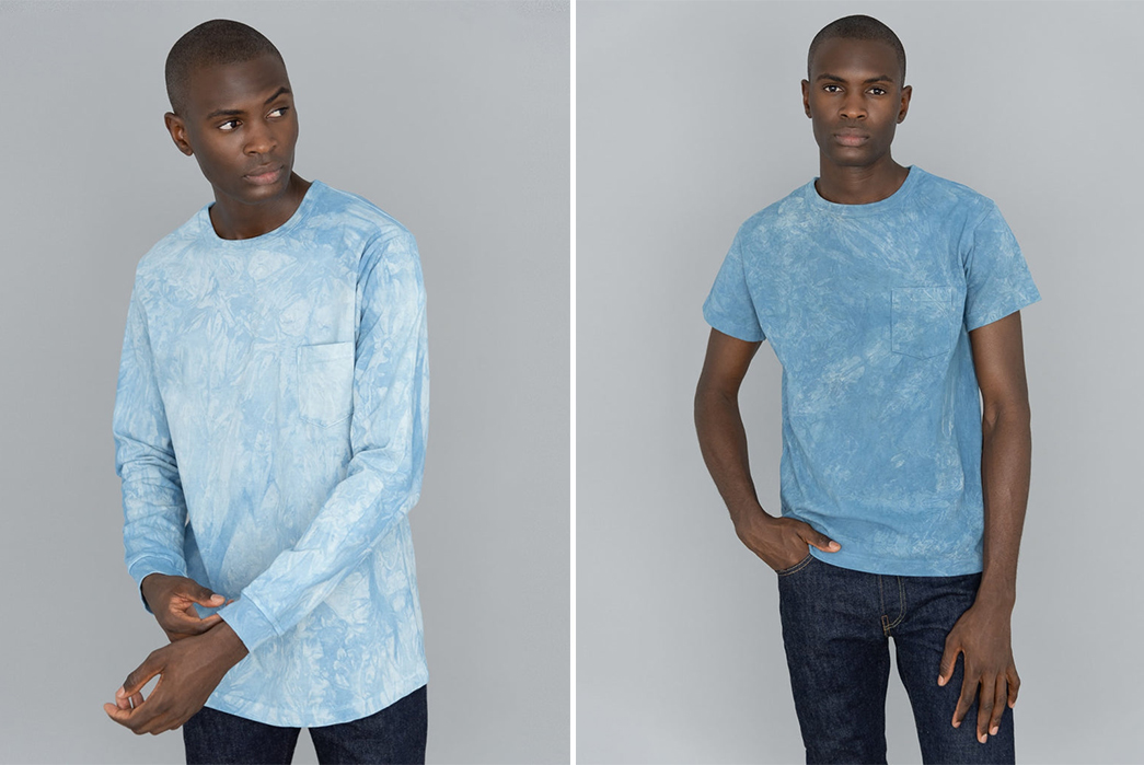These-3sixteen-Tees-are-Hand-Crumple-Dyed-With-Natural-Indigo-model-fronts-long-and-short-sleeves