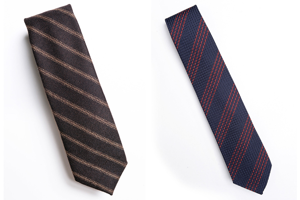 Working-Titles---Dead-Poets-Society-Drake's-Striped-Wool-Tie-(left)-and-Navy-and-Red-Quad-Stripe-Grenadine-Silk-Tie,-available-for-$95-and-$185-respectively-from-Brooklyn-Tailors