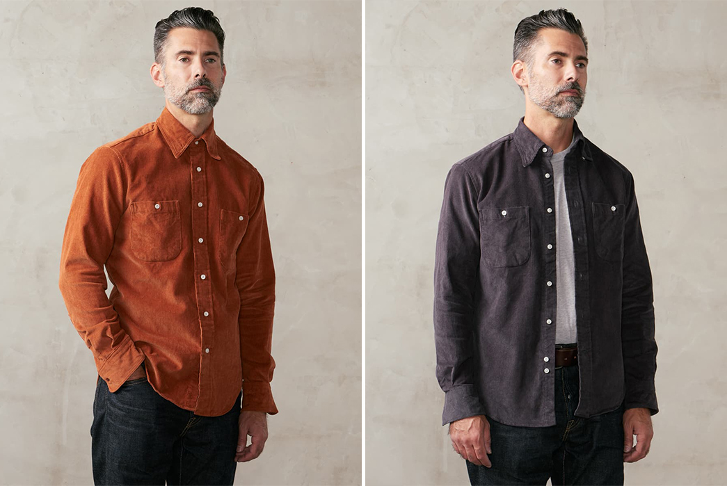 Divison-Road's-Exclusive-Gitman-Corduroy-Camper-Shirt-Is-Three-Season-Shirting-Perfection-model-front-orange-and-dark