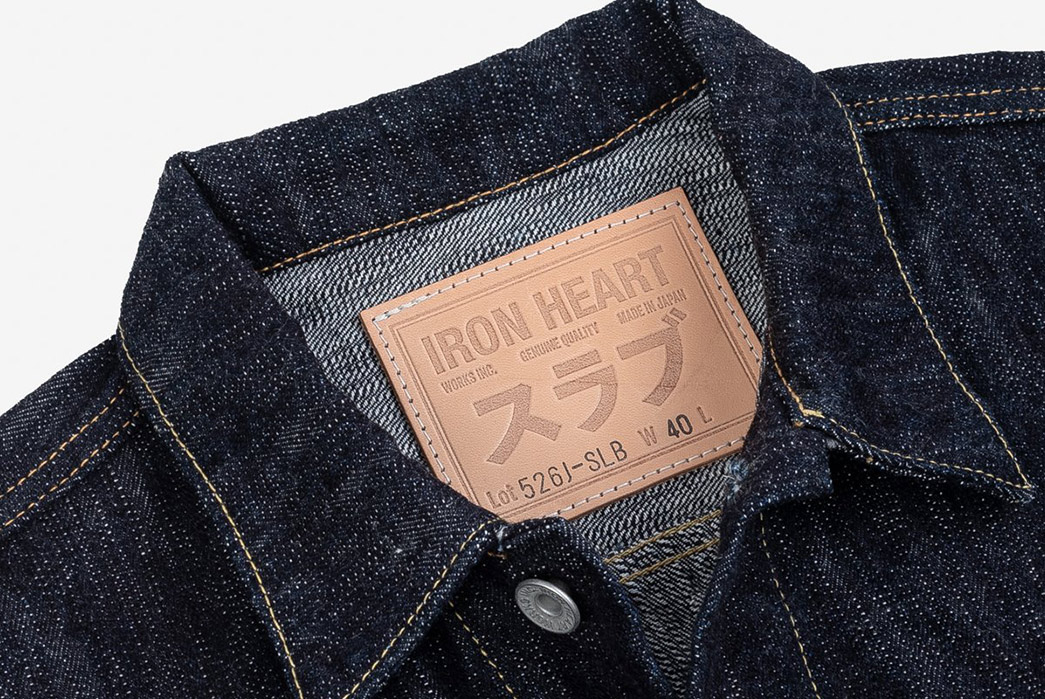 Iron-Heart-Applies-Its-Slubby-16-Oz.-Denim-To-New-Type-III-Jacket-front-top-leather-patch