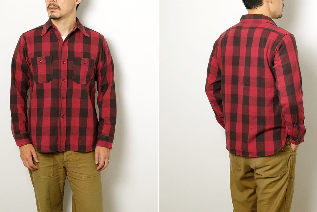 Warehouse-&-Co.-Dropped-Two-Archetypal-Buffalo-Check-Shirts-For-Fall-model-red-front-back