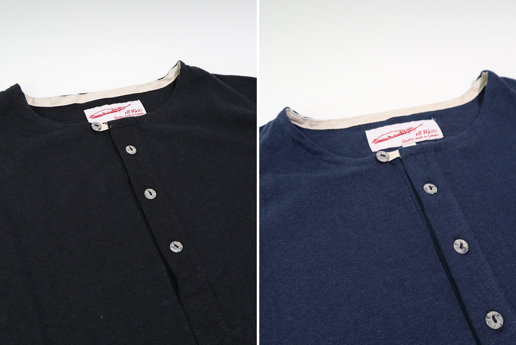 Button-Into-18-Waits'-Canadian-Made-Hemp-Blend-Henleys-black-and-blue-front-collar