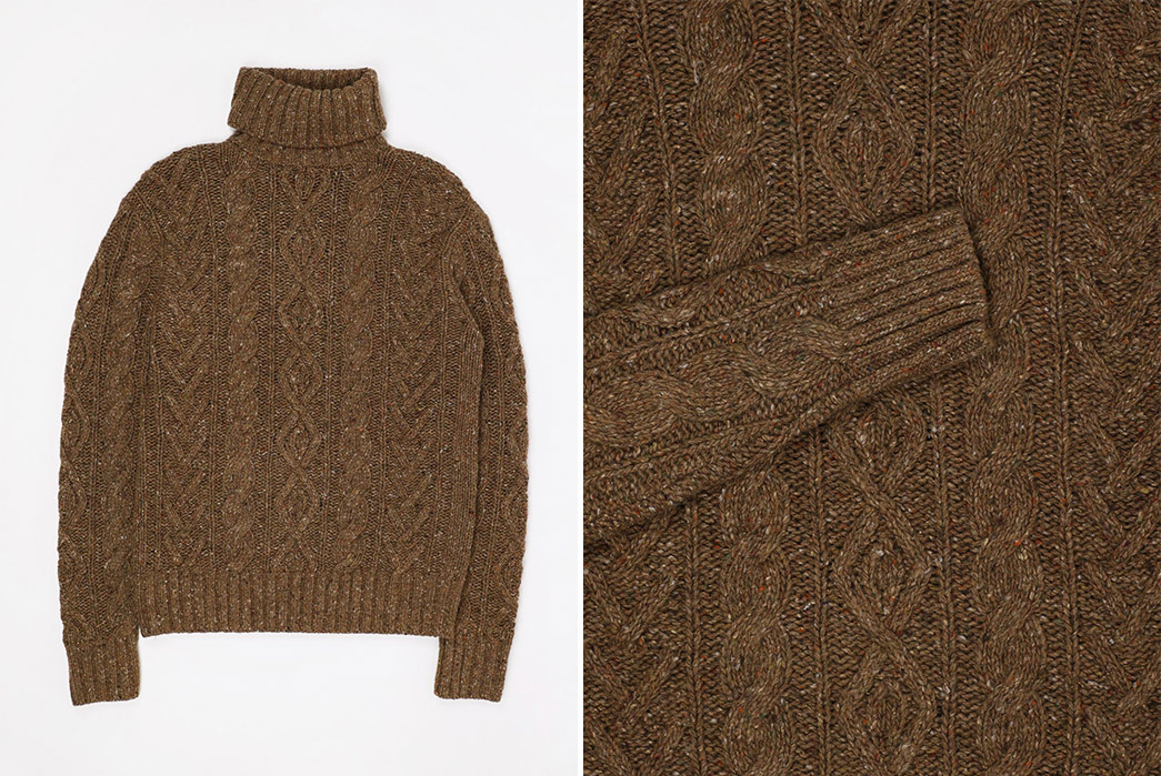 Chunky-Turtleneck---Five-Plus-One-5)-RRL-Aran-Knit-Wool-Blend-Turtleneck-Sweater