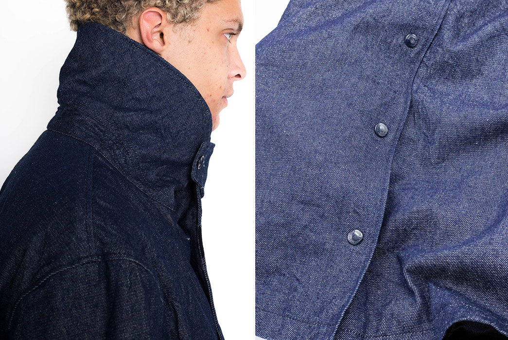 Engineered-Garments-Made-A-12-Oz.-Denim-Peacoat-model-front-side-and-detailed