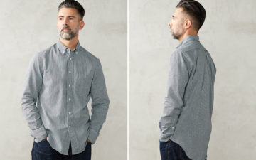 Gitman-Vintage-Bros.'s-Hickory-Stripe-Denim-Shirt-Is-A-Highlight-Of-Its-FW22-Collection-model-front-side