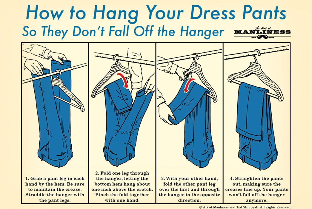 How-To-Store-Your-Quality-Clothing-Dress-Pant-Hanging-Guide-via-The-Art-of-Manliness