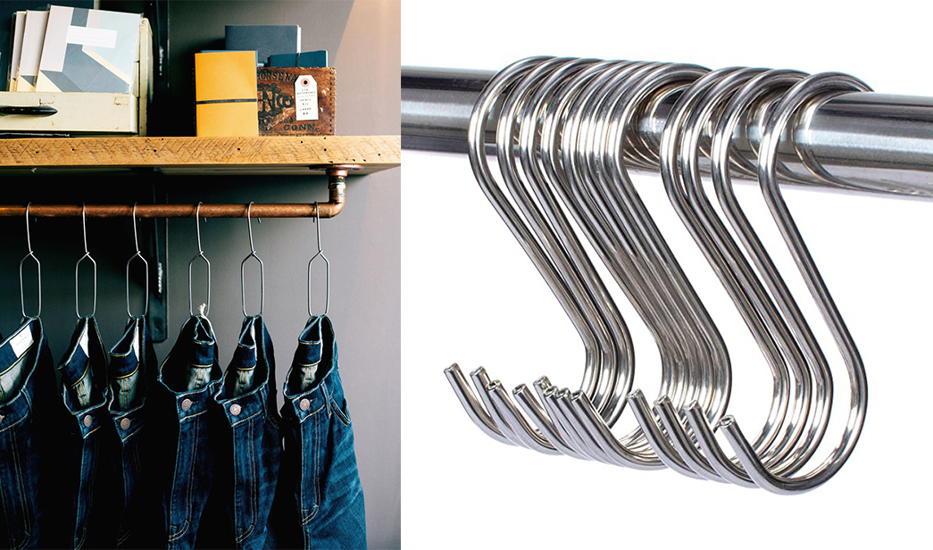 How-To-Store-Your-Quality-Clothing-Pattern-hooks-via-Imogene-+-Willie,-similar-available-at-JamesTailoring-(left),-and-S-Shaped-Hangers,-$8.99-from-Amazon-(right)