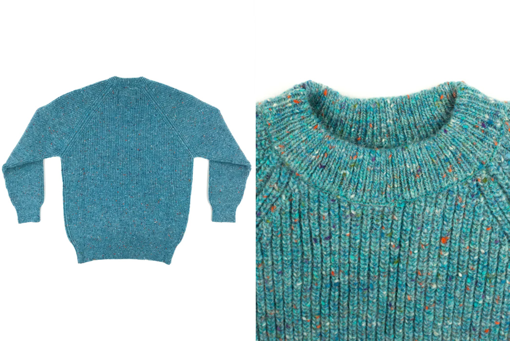 Left-Field-NYC's-Tweed-Sweater-Is-Made-From-Irish-Wool-Donegal-blue-back-and-front-collar