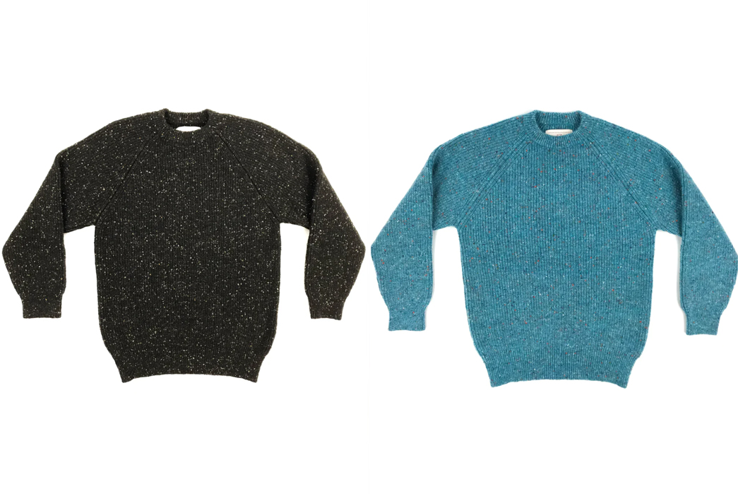 Left-Field-NYC's-Tweed-Sweater-Is-Made-From-Irish-Wool-Donegal-dark-and-blue