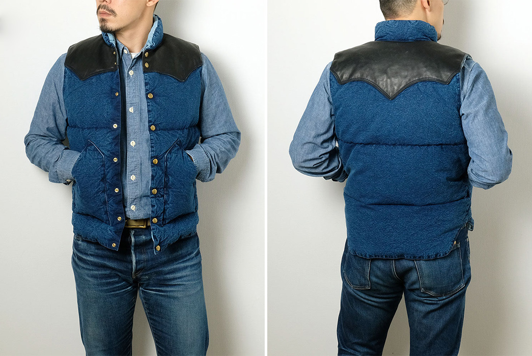 Warehouse-&-RMFB-Made-The-Ultimate-Denim-Head-Down-Vest-model-front-back