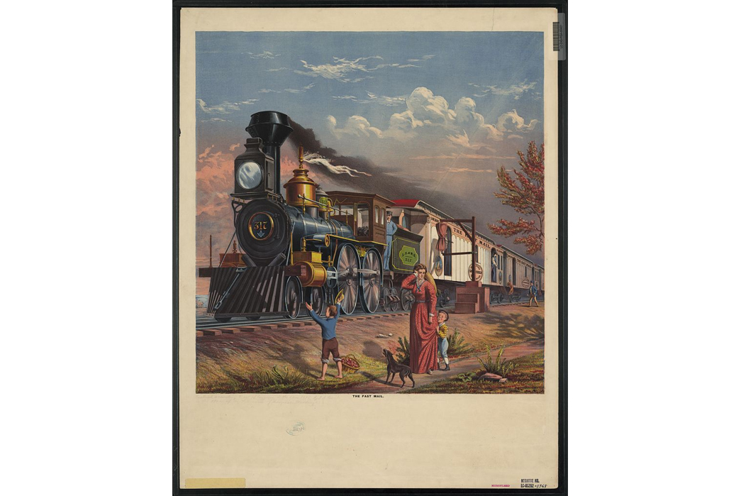 Beyond-The-Tracks---How-American-Railroading-Impacted-American-Workwear-Pt.-1-The-Fast-Mail-(1871)-recreates-a-passing-train-as-it-snags-a-bag-of-mail-on-the-fly