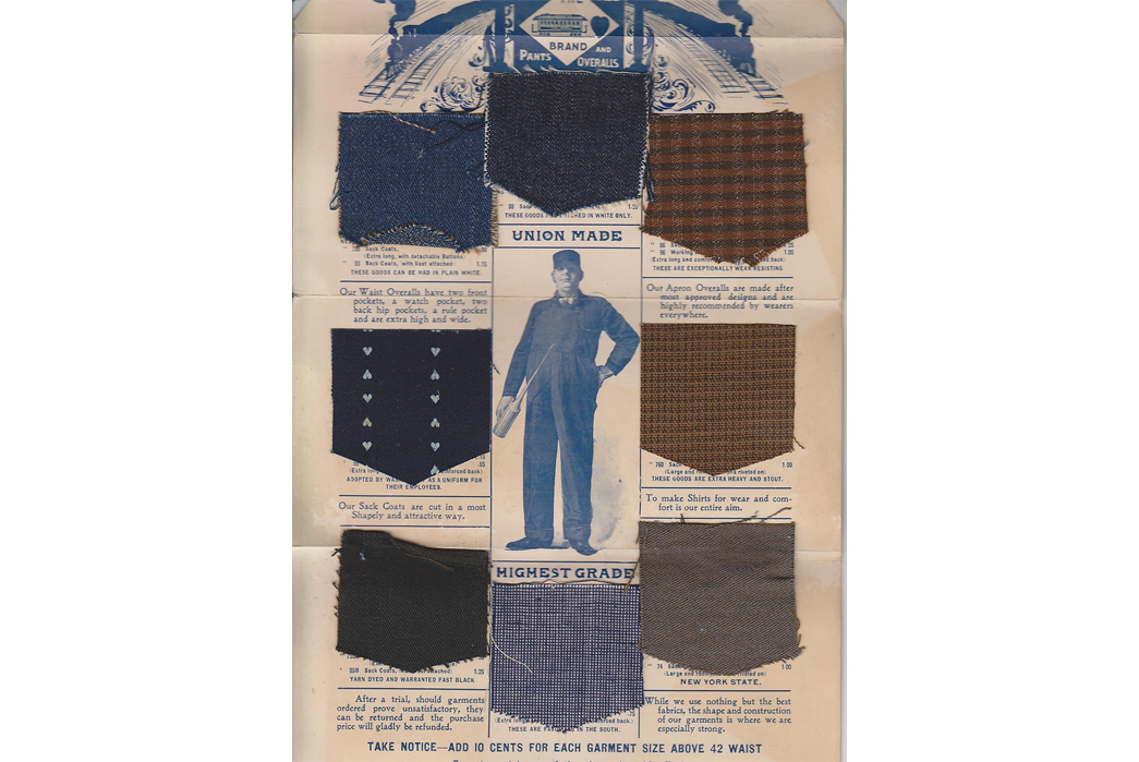 Beyond-The-Tracks---How-American-Railroading-Impacted-American-Workwear-Pt.-1-This-turn-of-the-century-sampler-included-a-distinctive-fabric-ordered-for-the-Wabash-Railroad,-middle-left