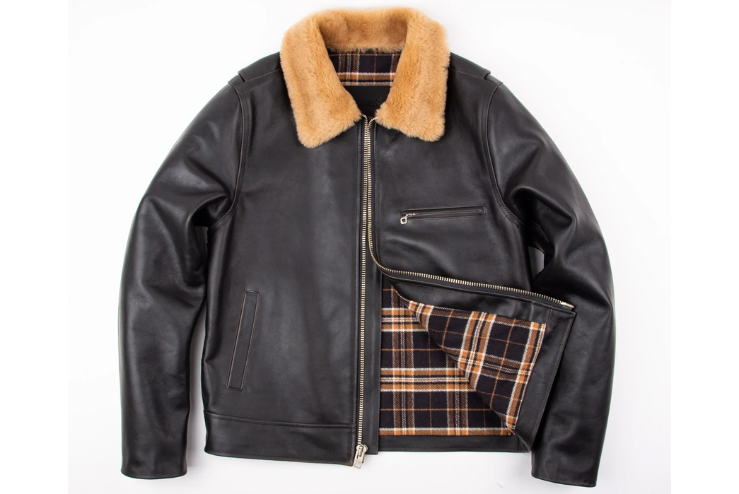 Franklin-&-Poe-Stocked-Up-On-Freenote-Cloth's-Signature-FJ-1-Leather-Jacket-front-open